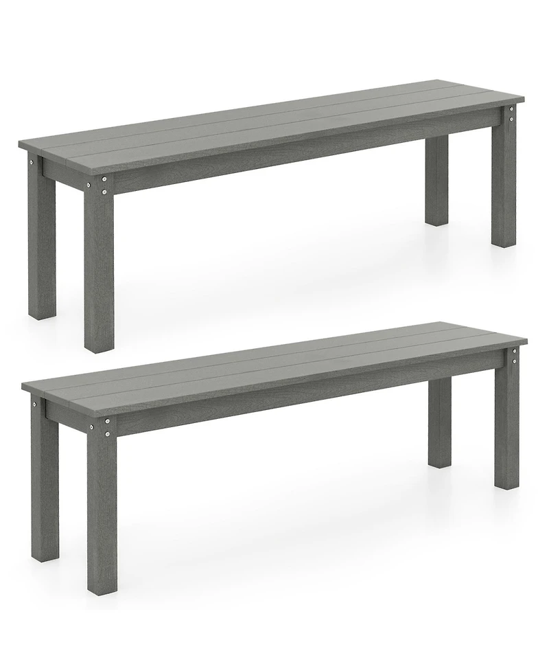 Gymax 2PCS 55'' Hdpe Outdoor Bench Weatherproof Backless Patio Garden Bench