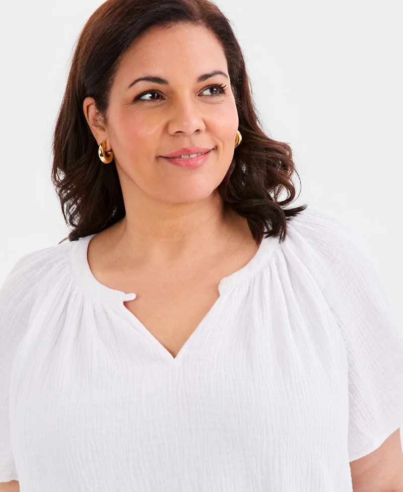 Style & Co Plus Cotton Gauze Flutter-Sleeve Top, Macy's Exclusive