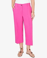 Ruby Rd. Petite Stretch Linen Wide-Leg Fly-Front Capri Pants