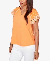 Ruby Rd. Petite Embroidered Sleeve Slub Knit T-shirt