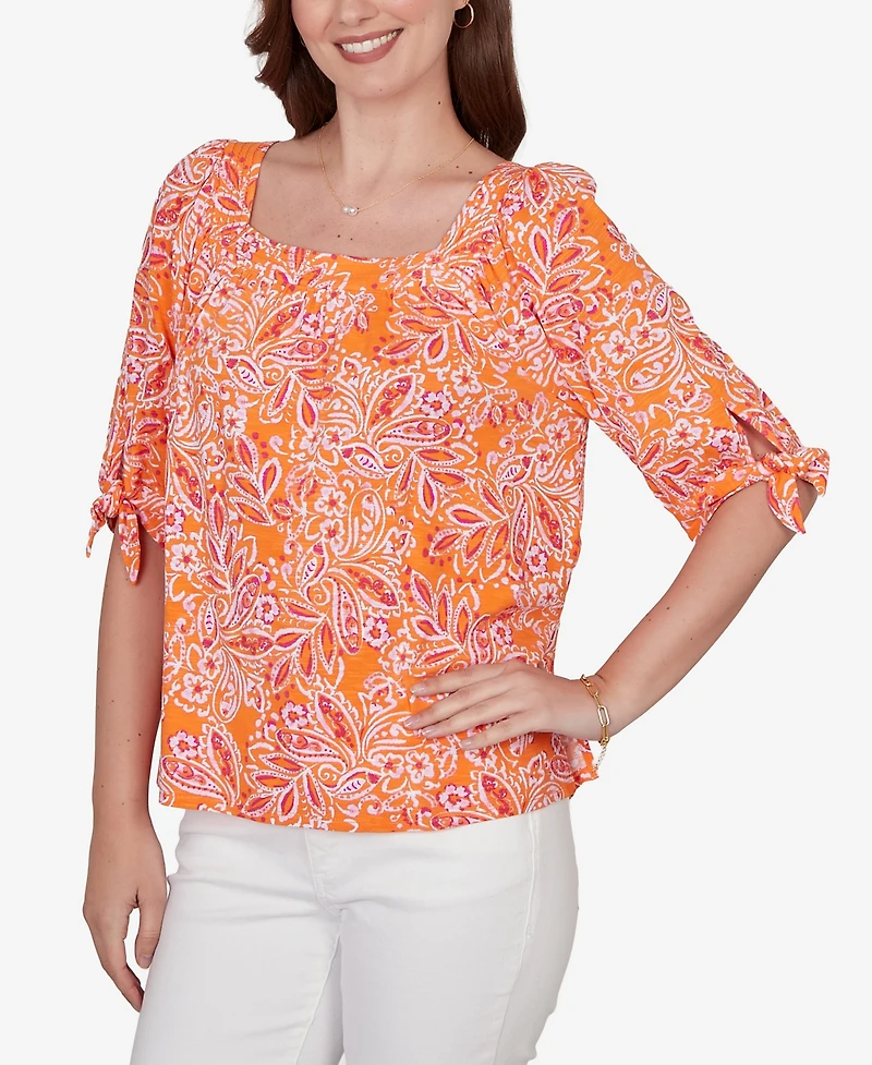 Ruby Rd. Petite Paisley Print Tie Sleeve Knit Top
