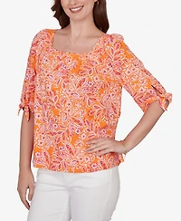 Ruby Rd. Petite Paisley Print Tie Sleeve Knit Top