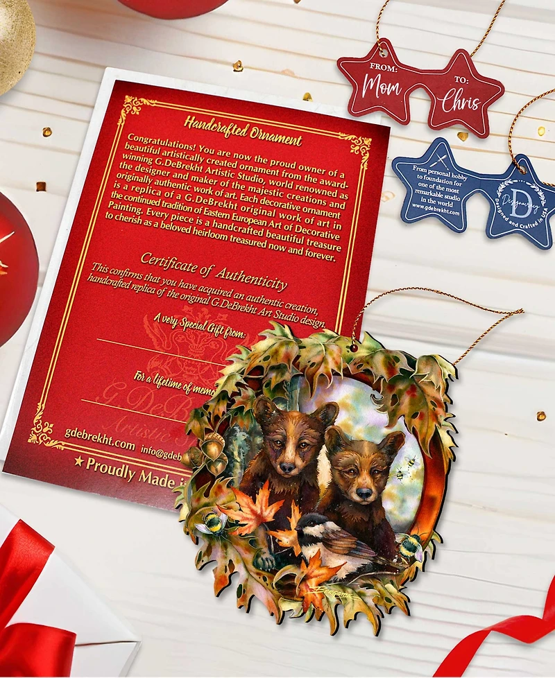 Designocracy Simple Joys Black Bear Cubs Bees Holiday Ornaments, Set of 2