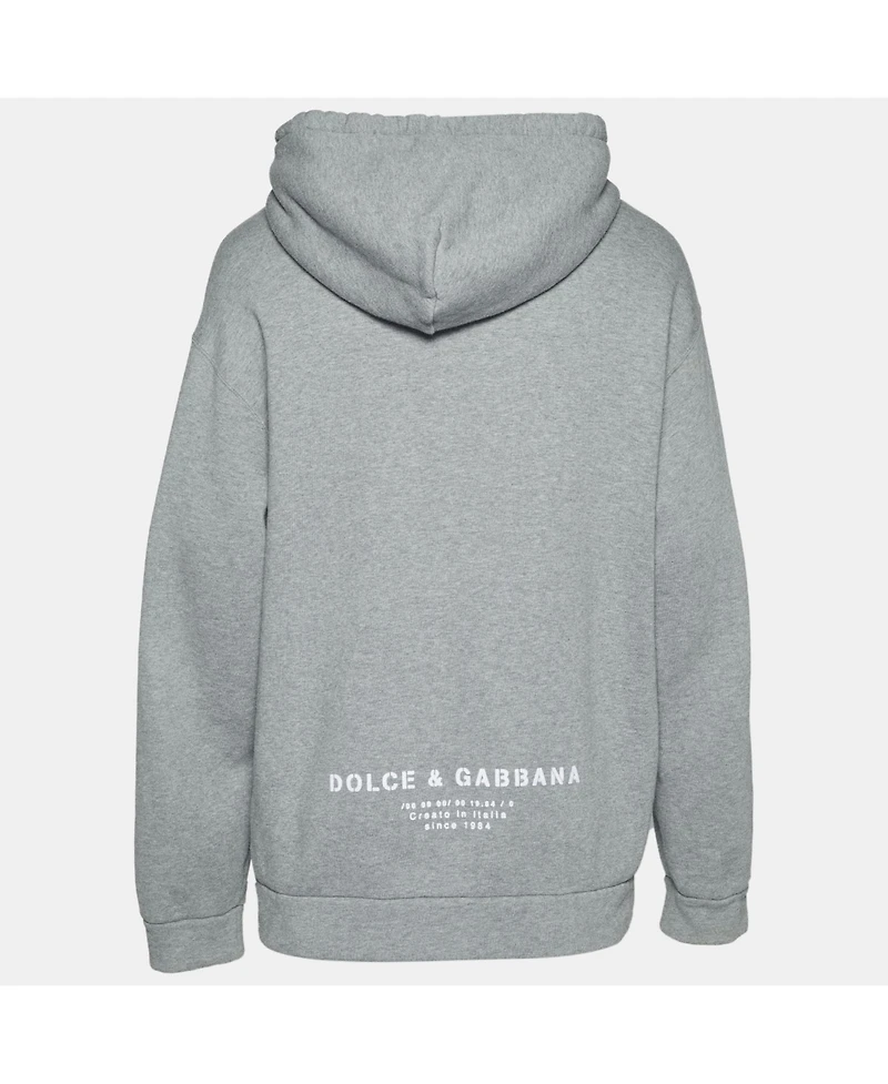 Pre-Owned Dolce & Gabbana Men's Pre-Owned Dolce and Gabbana Grey Graffiti Logo Print Jersey Hoodie