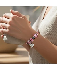 Bling Jewelry Support Breast Cancer Survivor Pink Ribbon Bead Charm Leather Bracelet .925 Silver