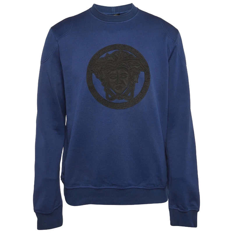 Pre-Owned Versace Men's Medusa Leather Trim Knit Crewneck Sweatshirt