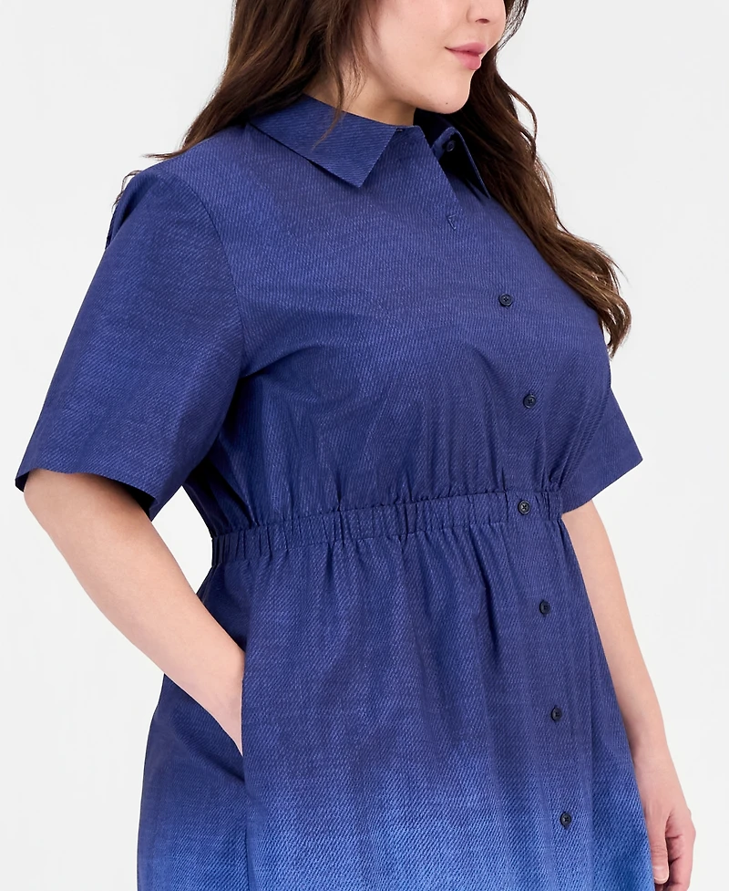 Anne Klein Plus Button-Front Cotton Midi Dress