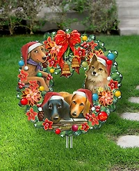 Designocracy Christmas Friends Puppy Wreath Holiday Outdoor Decor Large Ornament