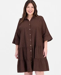 Anne Klein Plus Stand-Collar Tiered Cotton Shirtdress