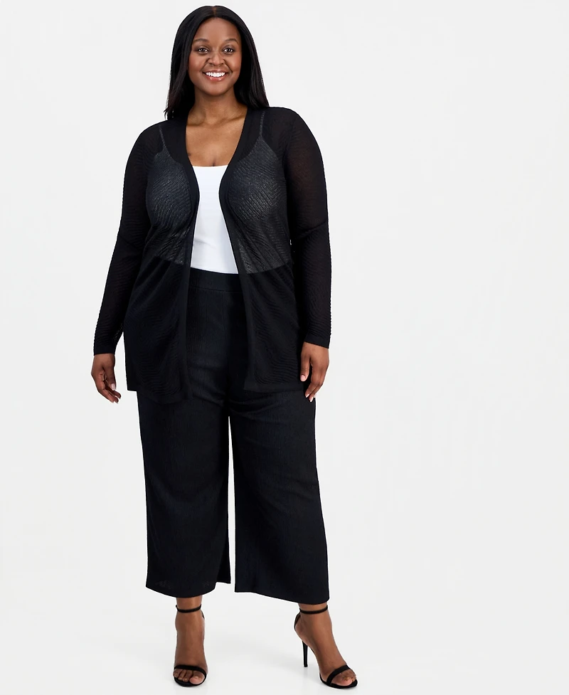 Anne Klein Plus Semi-Sheer Textured-Pattern Cardigan