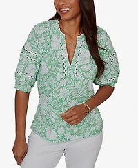 Ruby Rd. Petite Tropical Floral Trim Knit Top