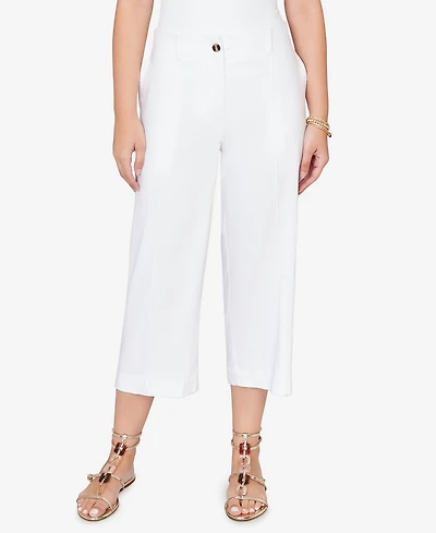 Ruby Rd. Petite Stretch Linen Wide-Leg Fly-Front Capri Pants