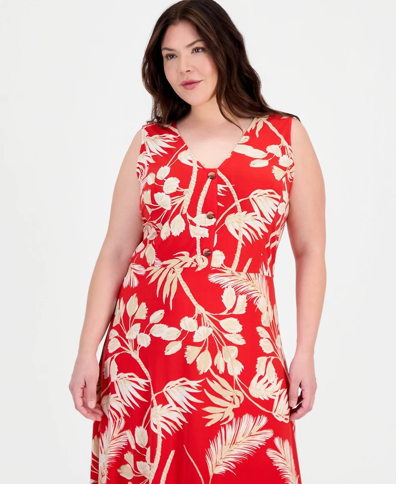 Anne Klein Essentials Plus Faux-Placket A-Line Dress