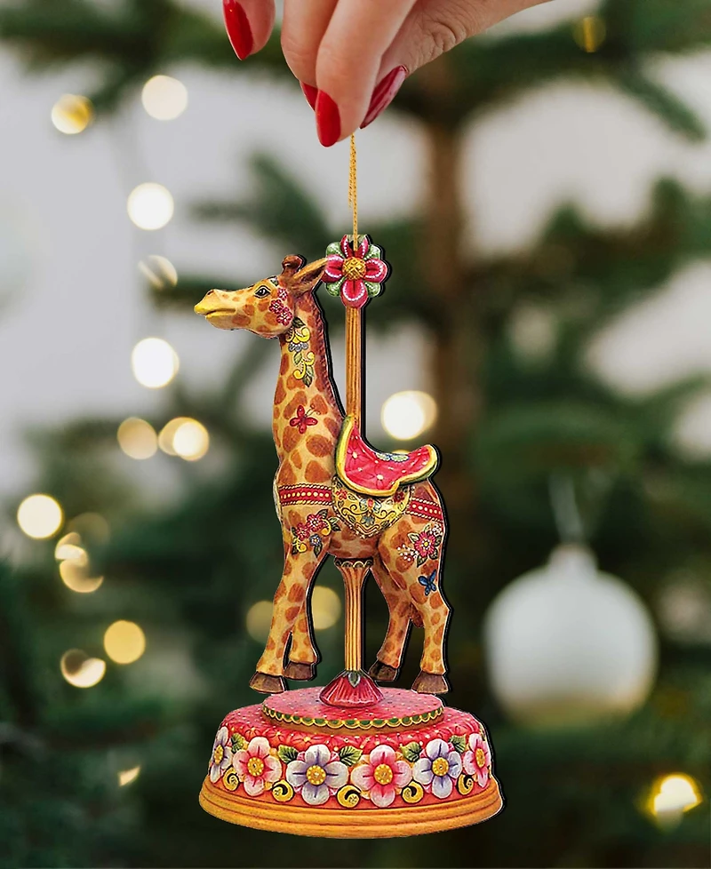 Designocracy Tiger, Santa, Giraffe Christmas Carousel Holiday Ornaments