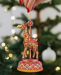 Designocracy Tiger, Santa, Giraffe Christmas Carousel Holiday Ornaments