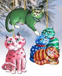 Designocracy Rainbow Cats Holiday Ornaments, Set of 3