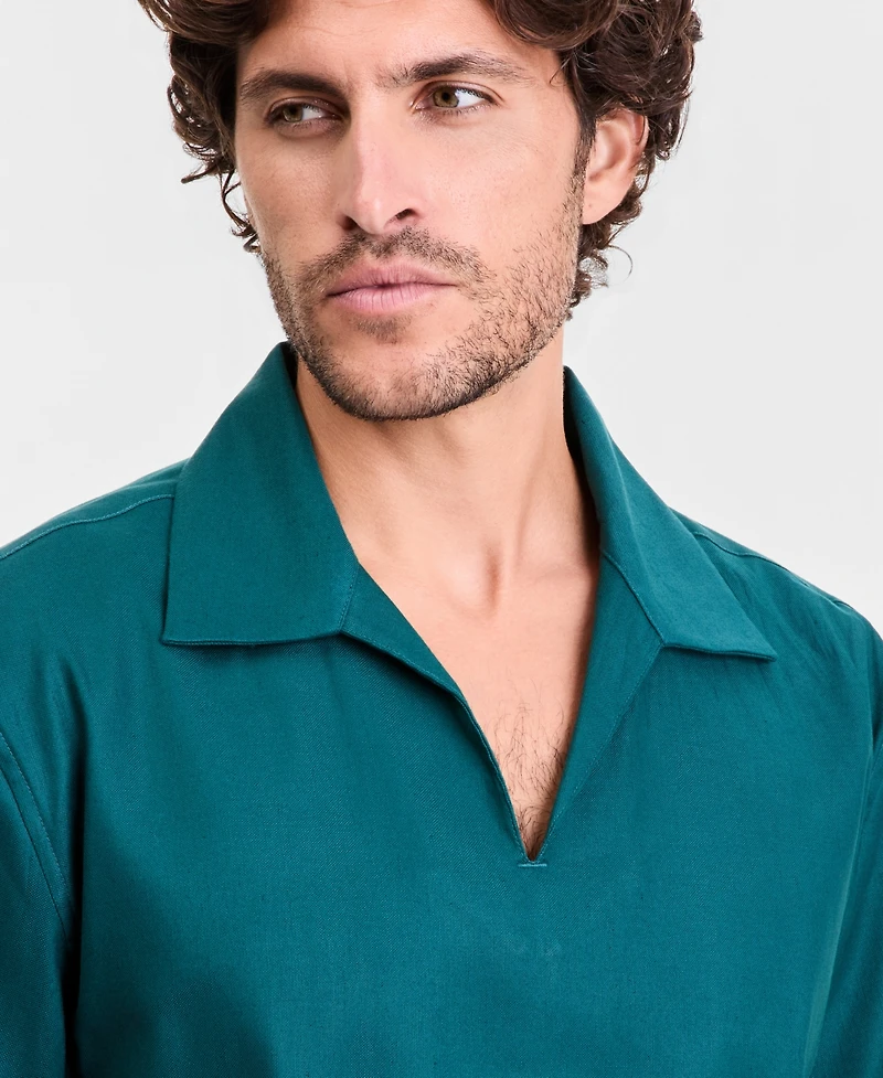Alfani Men's Short-Sleeve Linen-Blend Johnny Collar Shirt, Macy's Exclusive