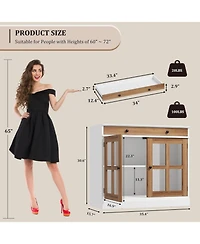 gaomon 35 Point 4 Inch Sideboard Buffet Cabinet with Glass Door and Drawer White Plus Brown Modern Storage for Dining Room Kitchen