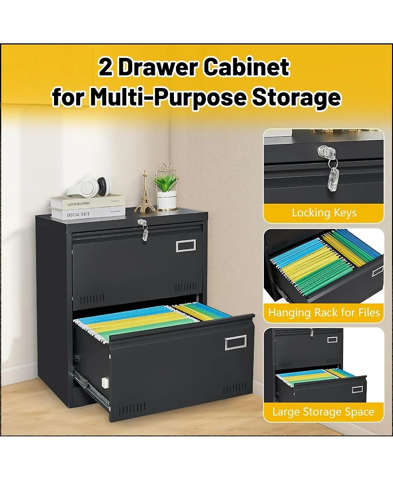 Rainsken 2 Drawer Lateral File Cabinet with Lock
