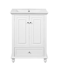 Sillysis 24 Inch Bathroom Vanity with Ceramic Sink, Soft-Close Doors, Adjustable Shelf and Drawer Organizer for Small Spaces