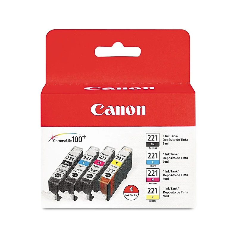 Canon Cli-221CL Combo 4-Pack of Black, Cyan, Magenta, and Yellow Ink Tanks for Select Pixma iP, Mp, Mx Series Printers