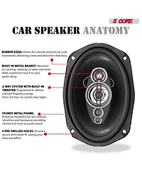 5Core 6x9 Car Speaker 4Pcs 800W 4Ohm 2 Way Coaxial Speaker Audio w Super Tweeter Fit for Vehicle