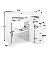 Sillysis 36" Bathroom Vanity with Sink, Medieval Modern Solid Wood Roman Base, Flip Drawer Adjustable Storage, Easy Clean-Sillysis