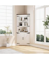 gaomon Rustic Farmhouse Tall Corner Storage Cabinet with Glass Doors & Adjustable Shelves, Corner Display Cabinet for Kitchen