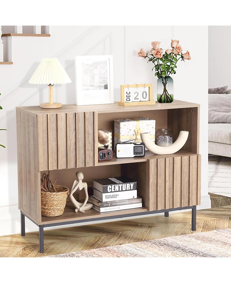 gaomon Farmhouse Entryway Table with Storage Shelves & Metal Legs - Wooden Sideboard Buffet Cabinet, Sofa Table for Living Room, Dining Room