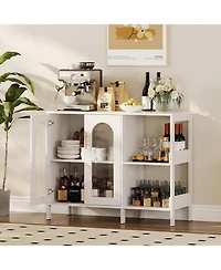 gaomon Sideboard Buffet Cabinet, Storage Cabinet with Wooden Frame, Tempered Glass Doors, Adjustable Shelves, Multi-Functional Storage for Living Room