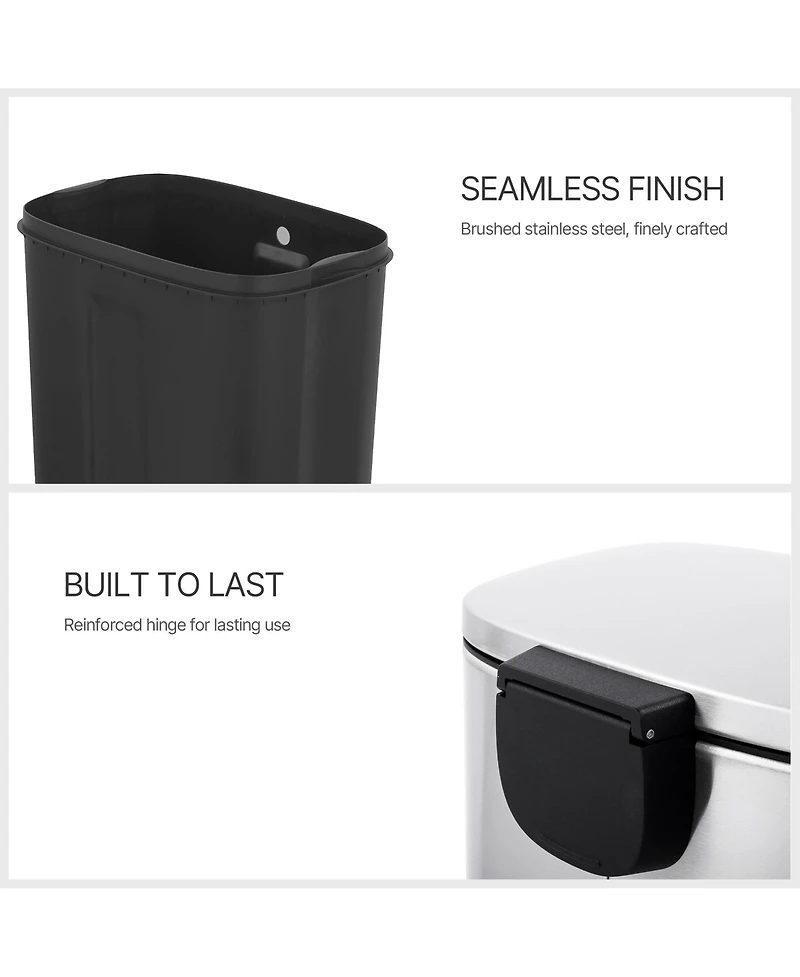 Mega Casa 13+2.1 Gal Oval Stainless Steel Step-on Trash Can Set