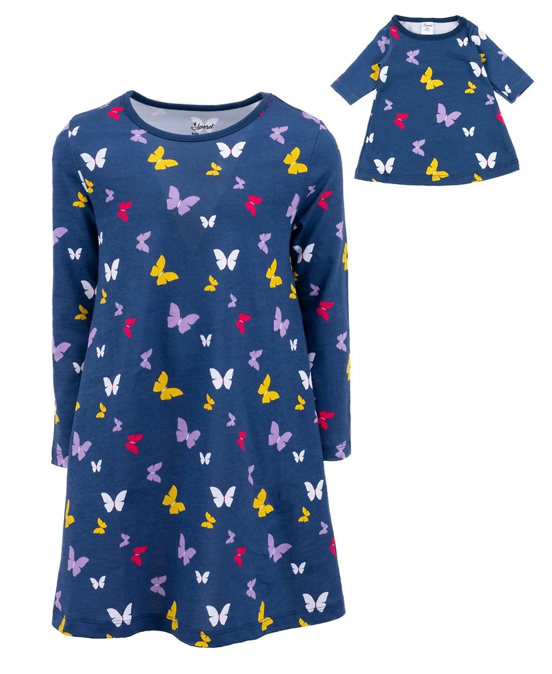 Leveret Toddler Girls Matching Doll Long Sleeve Cotton Crew Neck A-Line Dress