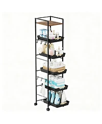 Yigii 6 Tier Storage Cart with Pull-out Drawers and Hooks for Kitchen, Bathroom, Laundry