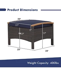 Gymax 2PCS Patio Ottomans Wooden Handles Rattan Knitting Foot Pedal