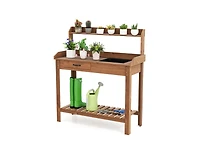 Slickblue Garden Workstation Table with Drawer and Storage Shelves
