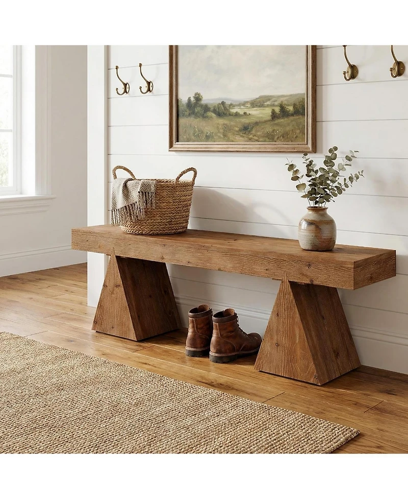 Tribesigns 63" Solid Wood Bench, Rustic Indoor End of Bed Bench