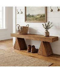 Tribesigns 63" Solid Wood Bench, Rustic Indoor End of Bed Bench