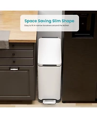 Home Zone Living 12 Gallon Slim Stainless Steel Kitchen Trash Can with Step Pedal and Soft Close Lid