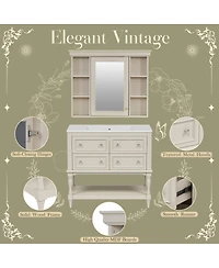 Sillysis 36'' Luxury Bathroom Vanity Set with Mirror Cabinet, Solid Wood & Mdf, Large Storage Shelf for Modern Bathrooms