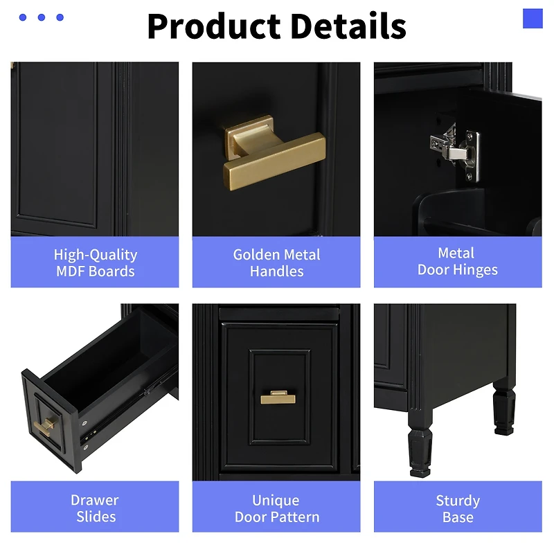 Sillysis Bathroom Vanity with Sink, Freestanding Solid Wood & Mdf Cabinet, Flip Drawer Adjustable Shelf for Storage