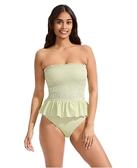 Lands' End Women's Smocked Bandeau Peplum One Piece Swimsuit
