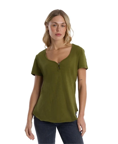 Wilt Clothing Women's V-Neck Henley Short Sleeve Tee