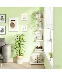 Rainsken 5-Tier Wall Corner Bookshelf, Modern Bookcase Storage Rack with Adjustable Shelves, Unique Shape for Living Room, Home Office