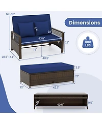 Gymax Patio Rattan Daybed Wicker Loveseat Sofa w/ Multifunctional Ottoman