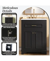 Sillysis 24" Bathroom Vanity with Ceramic Sink, Modern Freestanding Mdf Cabinet, Tip-Out Drawer Soft Close Door for Small Bathrooms