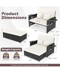 Gymax Set of 2 Pe Wicker Outdoor Daybed w/4-Level Adjustable Backrest Storage Ottoman