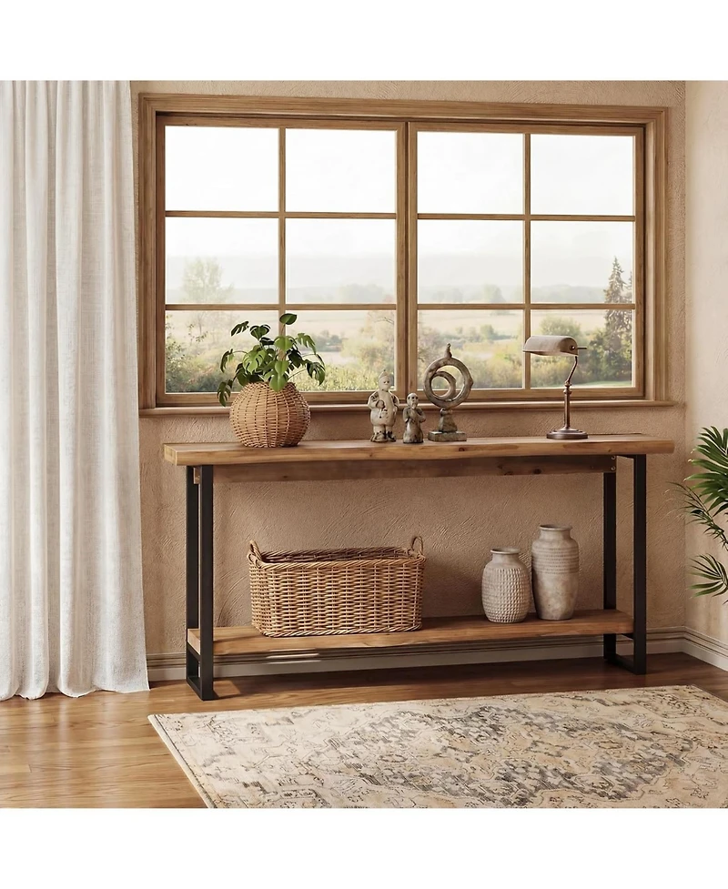 Tribesigns Solid Wood Live-Edge Console Table for Entryway, Farmhouse 63-Inch Narrow Long Sofa Table Behind Couch