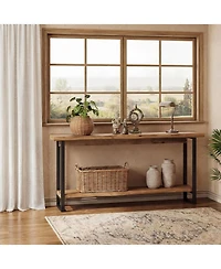 Tribesigns Solid Wood Live-Edge Console Table for Entryway, Farmhouse 63-Inch Narrow Long Sofa Table Behind Couch