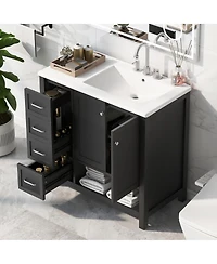 Sillysis 36" Freestanding Bathroom Vanity with Ceramic Sink, Storage Cabinet, Modern Painted Finish, Right Side Basin