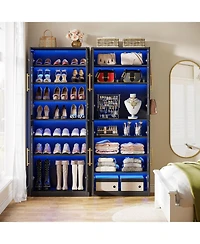 Tribesigns 8-Tier Tall Shoe Storage with Acrylic Doors and Led Lights Set of 2, Organizer Rack Adjustable Shelves Hanging Hooks